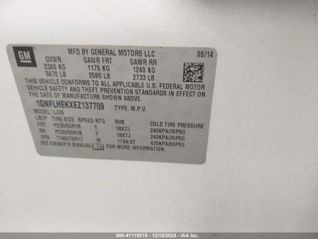 1GNFLHEKXEZ137709 Chevrolet Equinox Ltz