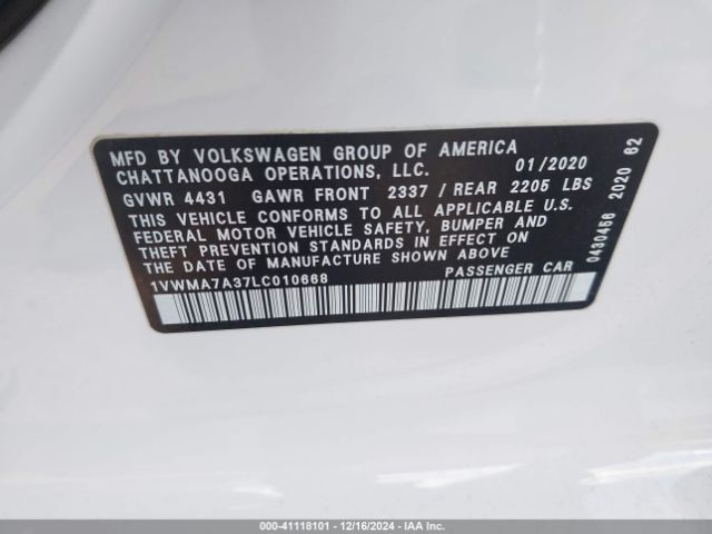 1VWMA7A37LC010668 Volkswagen Passat 2.0t R-line