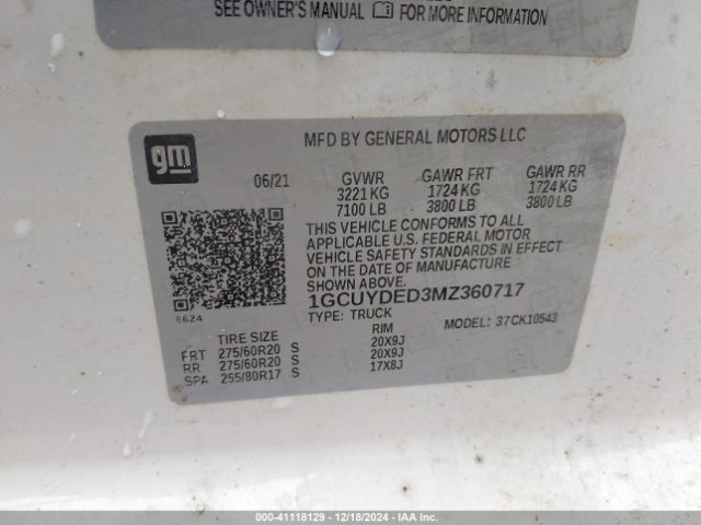 1GCUYDED3MZ360717 Chevrolet Silverado 1500 4wd  Short Bed Lt