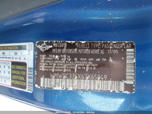 2006 MINI COOPER WMWRC335X6TK65049 Photo 8