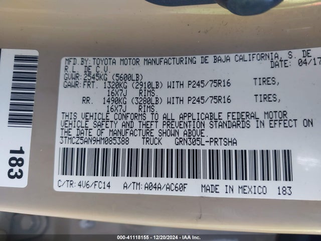 3TMCZ5AN9HM085388 Toyota Tacoma Sr5 V6