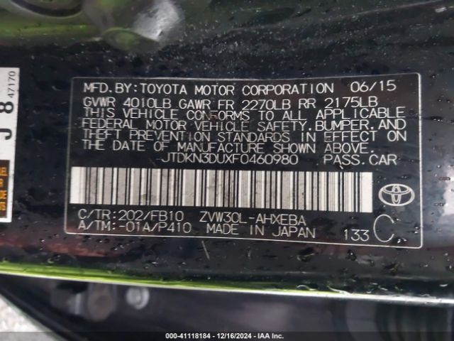 JTDKN3DUXF0460980 Toyota Prius