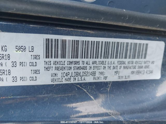 1C4PJLDBXLD521488 Jeep Cherokee Limited Fwd