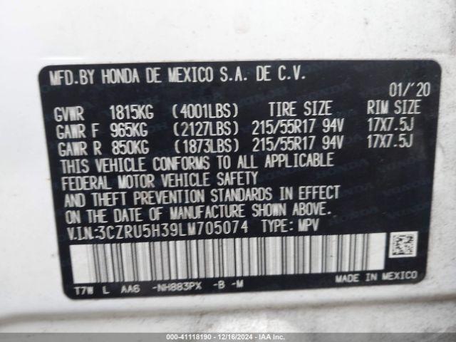3CZRU5H39LM705074 Honda Hr-v 2wd Lx