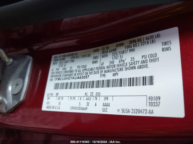 1FMCU0HD1KUA63057 Ford ESCAPE SEL