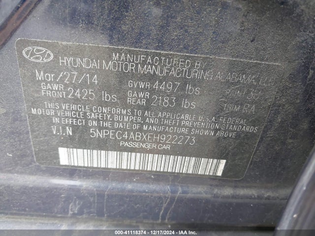 5NPEC4ABXEH922273 Hyundai Sonata Se 2.0t