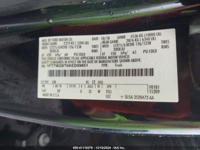 1FT7W2BT6KED09851 Ford F-250 Lariat
