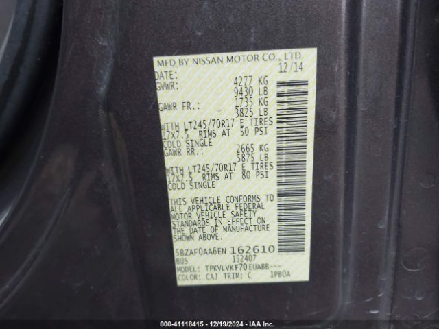 5BZAF0AA6EN162610 Nissan Nv Passenger Nv3500 Hd Sl V8