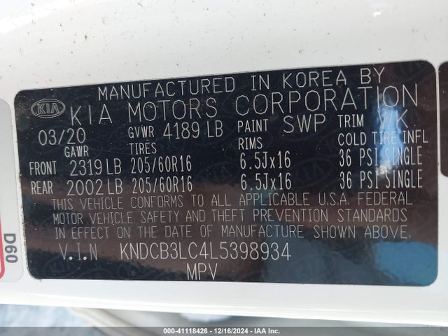 KIA Niro Lxs 2020 KNDCB3LC4L5398934 Image 9