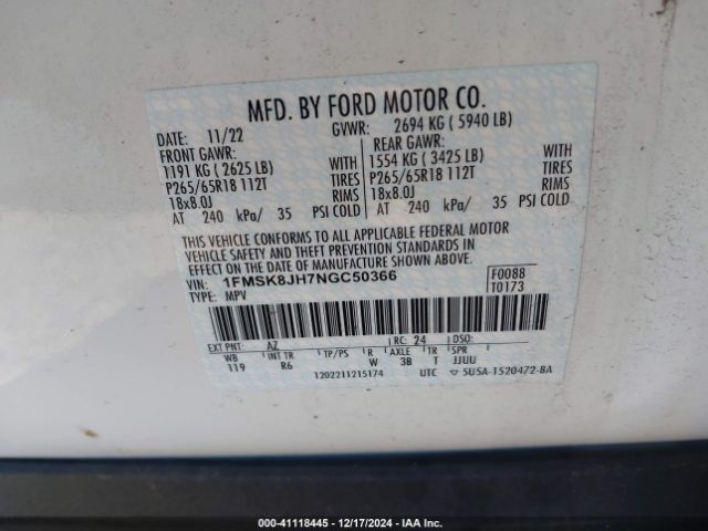 2022 FORD EXPLORER 1FMSK8JH7NGC50366 Photo 8