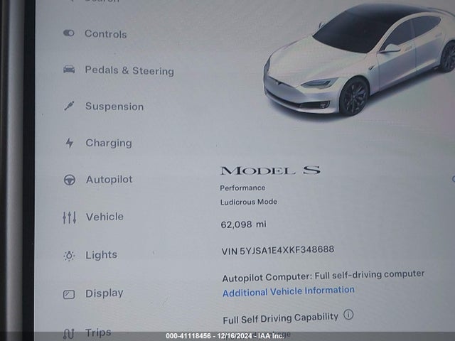 2019 TESLA MODEL S 5YJSA1E4XKF348688 Photo 6