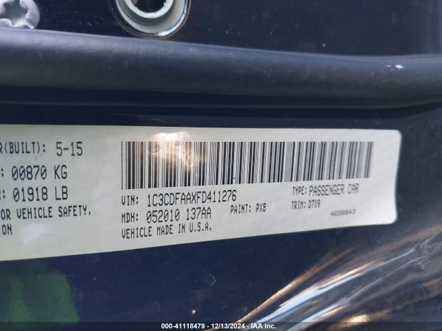 1C3CDFAAXFD411276 Dodge DART SE