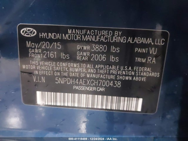 Hyundai ELANTRA SE 2016 5NPDH4AEXGH700438 Image 9