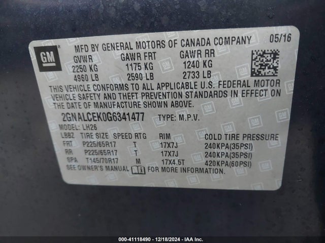 Chevrolet EQUINOX LT 2016 2GNALCEK0G6341477 Image 9