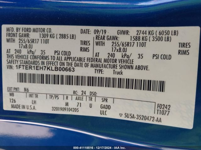 1FTER1EH7KLB00663 Ford Ranger Xlt