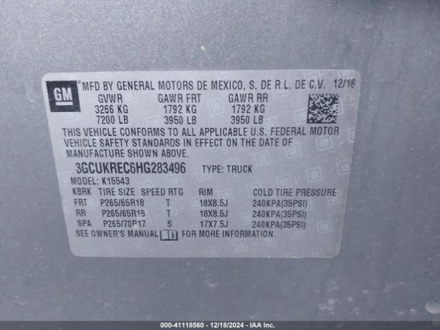 3GCUKREC6HG283496 Chevrolet Silverado 1500 2lt