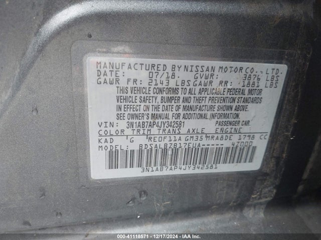 Nissan SENTRA S 2018 3N1AB7AP4JY342581 Image 9