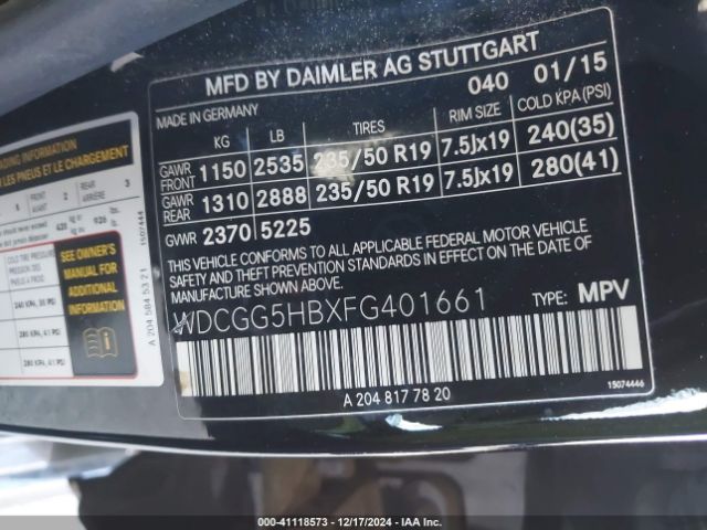 WDCGG5HBXFG401661 Mercedes-Benz GLK 350