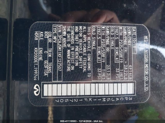 3PCAJ5M11KF127507 Infiniti Qx50 Essential