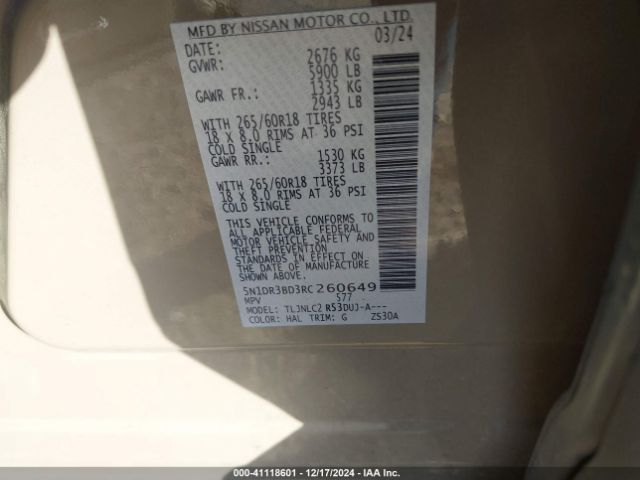 5N1DR3BD3RC260649 Nissan Pathfinder Rock Creek 4wd
