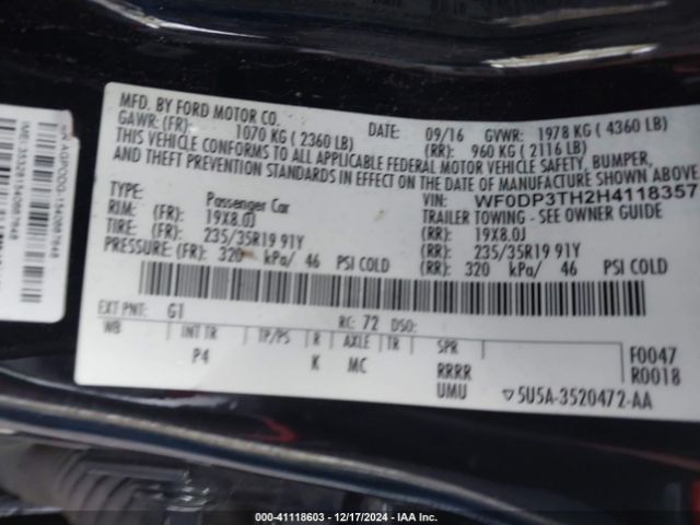 WF0DP3TH2H4118357 Ford FOCUS RS