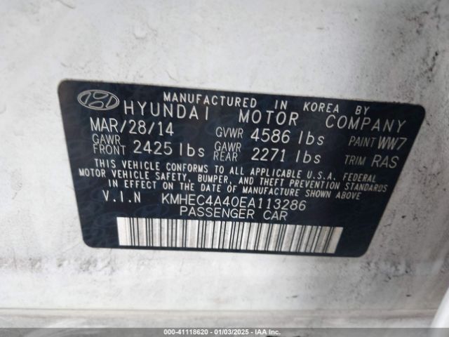 KMHEC4A40EA113286 Hyundai SONATA HYBRID