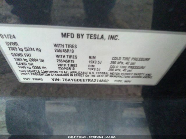 7SAYGDEE7RA214802 Tesla Model Y Long Range Dual Motor All-wheel Drive