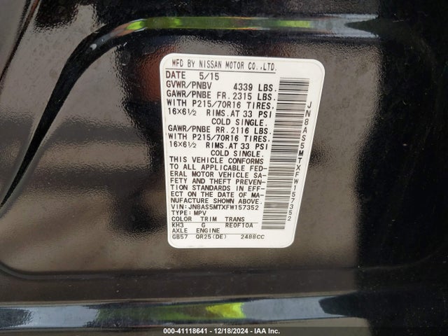 Nissan Rogue Select S 2015 JN8AS5MTXFW157352 Image 9