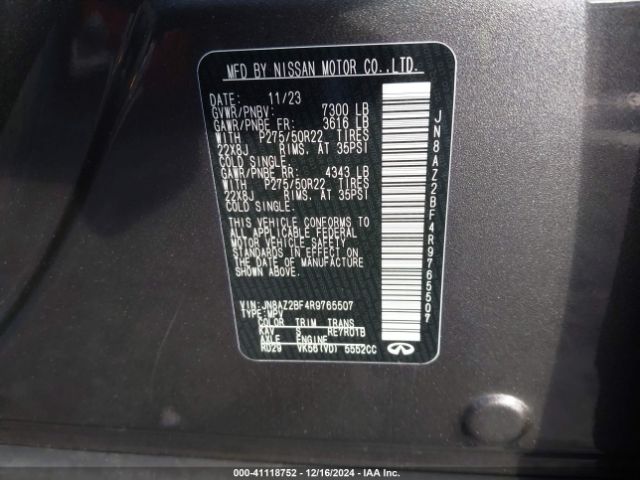 JN8AZ2BF4R9765507 Infiniti Qx80 Sensory