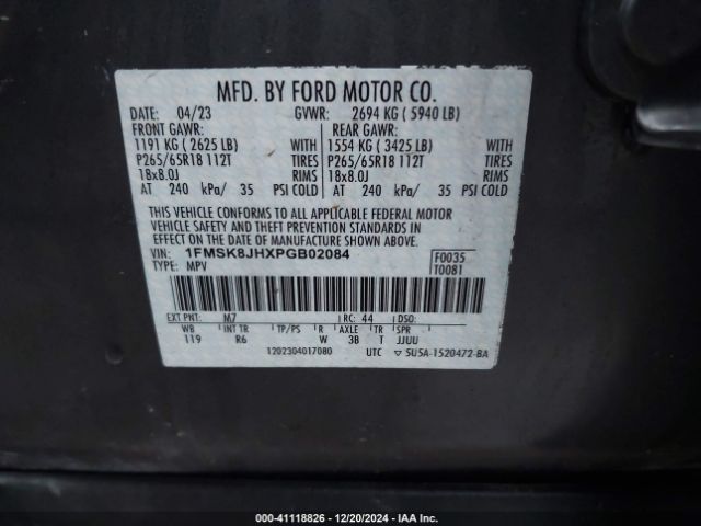 1FMSK8JHXPGB02084 Ford Explorer Timberline