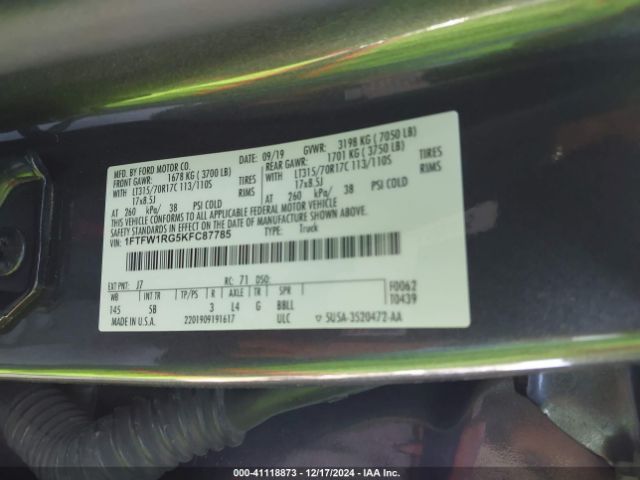 1FTFW1RG5KFC87785 Ford F-150 Raptor