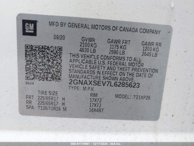 2GNAXSEV7L6285623 Chevrolet Equinox Awd Ls
