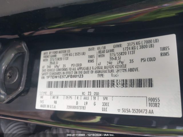 1FTEW1E57JFB80123 Ford F-150 Platinum