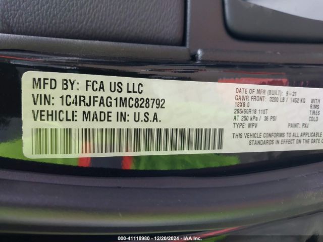 2021 JEEP GRAND CHEROKEE 1C4RJFAG1MC828792 Photo 8