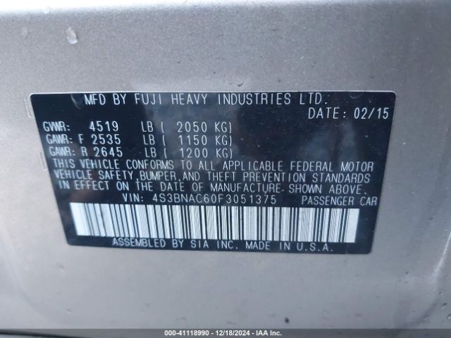4S3BNAC60F3051375 Subaru Legacy 2.5i Premium