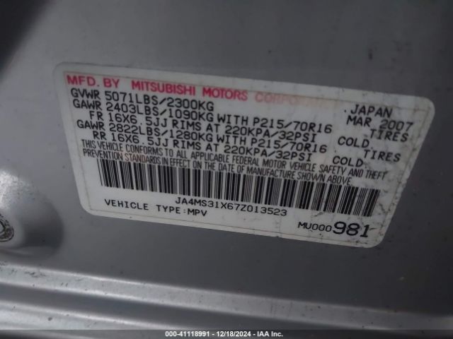 2007 MITSUBISHI OUTLANDER JA4MS31X67Z013523 Photo 8