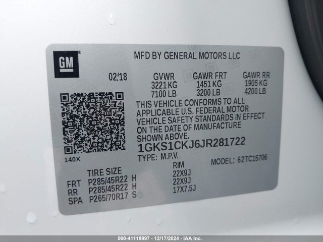 1GKS1CKJ6JR281722 GMC YUKON DENALI