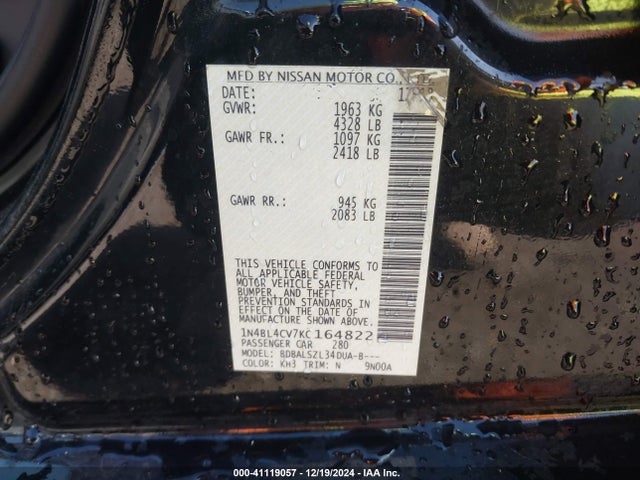 Nissan Altima 2.5 Sr 2019 1N4BL4CV7KC164822 Image 9