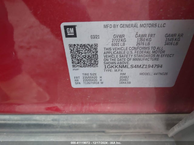 1GKKNMLS4MZ194794 GMC Acadia Fwd Slt