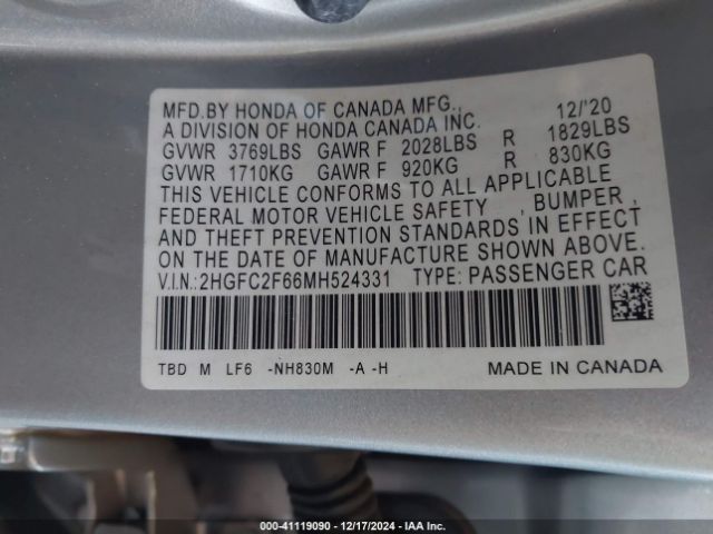 2HGFC2F66MH524331 Honda Civic Lx