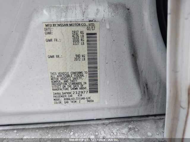 1N4AL3APXHC212977 Nissan Altima 2.5 Sr