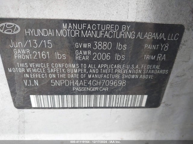 Hyundai ELANTRA SE 2016 5NPDH4AE4GH709698 Image 9