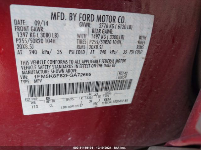 1FM5K8F82FGA72695 Ford Explorer Limited