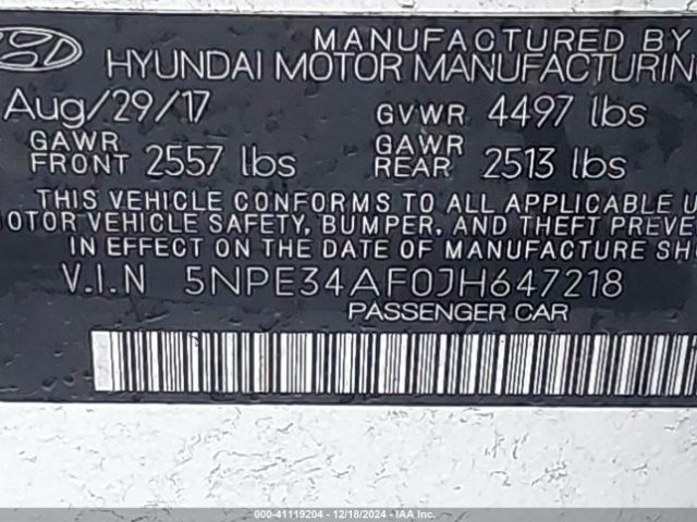 5NPE34AF0JH647218 Hyundai Sonata Limited