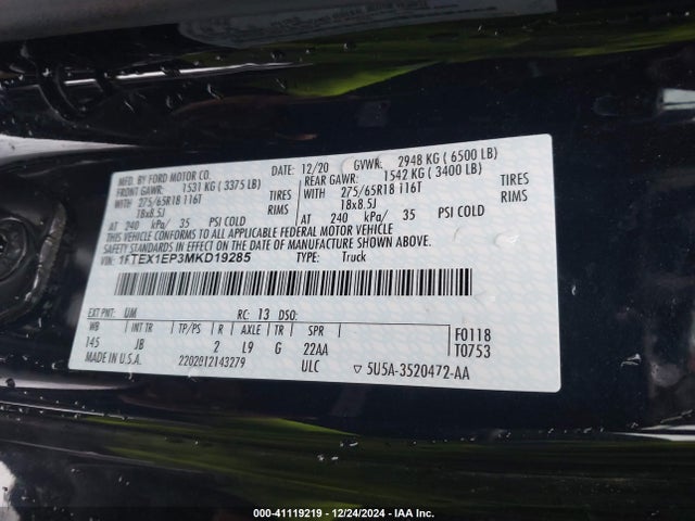 Ford F-150 Xl 2021 1FTEX1EP3MKD19285 Image 9