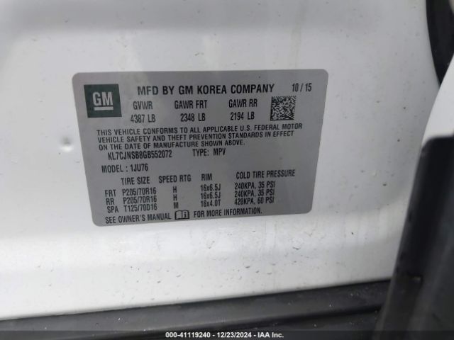 KL7CJNSB8GB552072 Chevrolet Trax 1ls