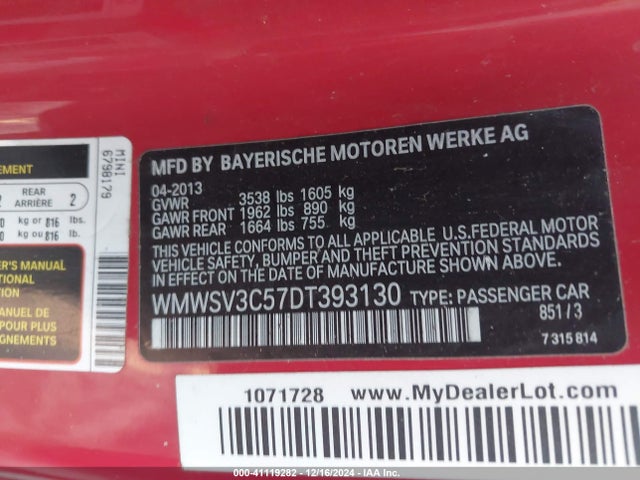 2013 MINI HARDTOP WMWSV3C57DT393130 Photo 8