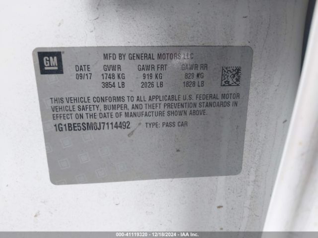 1G1BE5SM0J7114492 Chevrolet Cruze Lt Auto