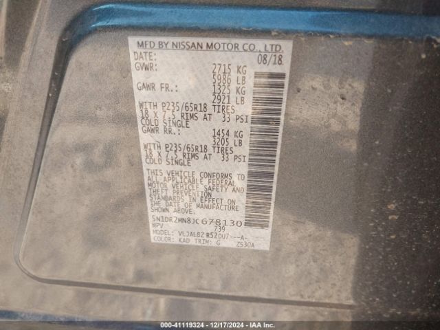 5N1DR2MN8JC678130 Nissan Pathfinder S