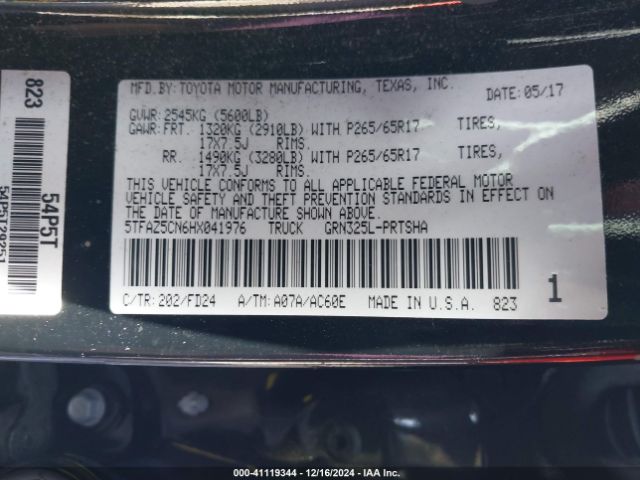 5TFAZ5CN6HX041976 Toyota Tacoma Trd Sport